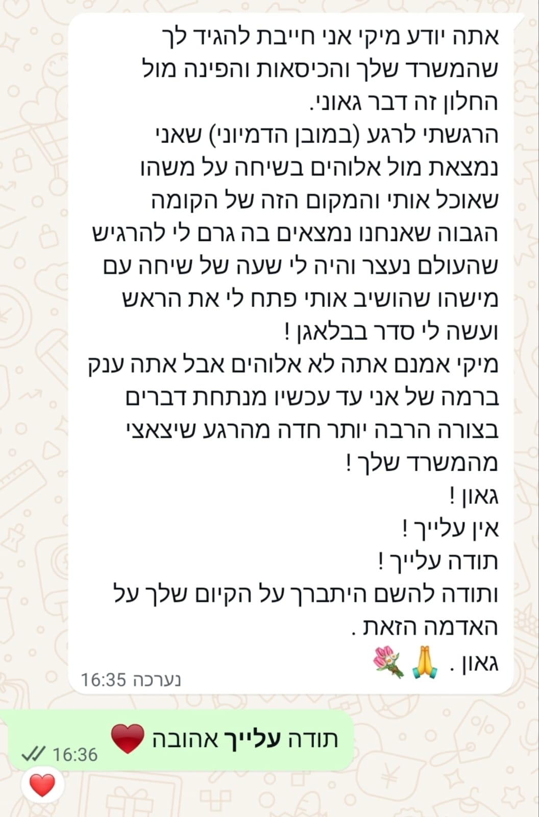 שיחת וואטסאפ בין לקוחה למיקי לוגסי על השפעת הליווי